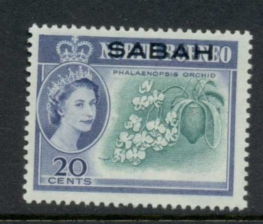 Sabah-1964-QEII-Pictorials-Opts-on-North-Borneo-20c-MLH