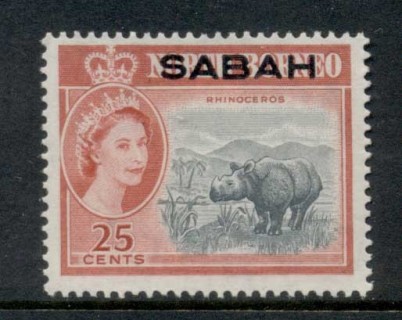 Sabah-1964-QEII-Pictorials-Opts-on-North-Borneo-25c-MLH