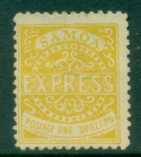 Samoa-1877-82-Express-1Sh-TyII-Yellow-Perf-11.75-MNG