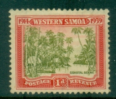 Samoa-1939-NZ-Control-of-Mandated-territory-25th-Anniversary-1d-Samoan-Coastal-Village-FU