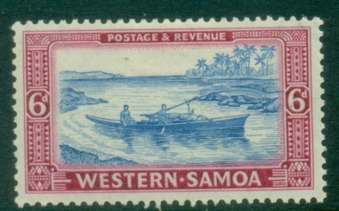 Samoa-1952-Pictorial-6d-Fishing-Canoe-MLH