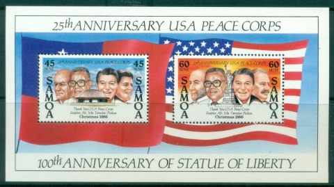 Samoa-1986-Christmas-The-25th-Anniversary-of-United-States-Peace-Corps-and-the-100th-Anniversary-of-Statue-of-Liberty-New-York-MS-MUH