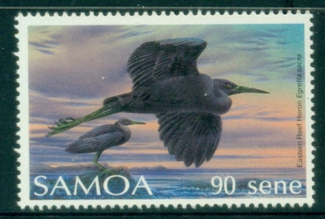 Samoa-1988-89-Pictorials-Birds-90s-Eastern-Reef-heron-MLH