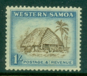 Samoa-1952-Pictorial-1Sh-Thatching-Hut-MUH