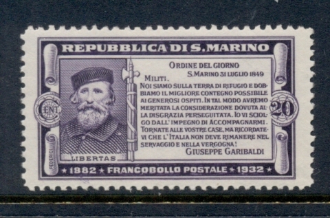 San-Marino-1932-Guiseppe-Garibaldi-20c-MLH