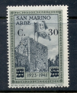 San-Marino-1942-Flags-of-Italy-San-Marino-Opt-30c-on-20c-15c-MUH