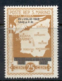 San-Marino-1943-Mussolini-Faschism-Opt-LVGLIO-25c-Air-Post-MLH