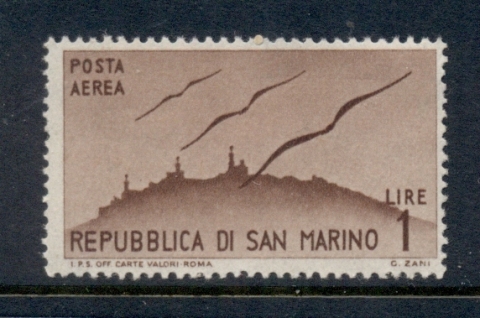 San-Marino-1946-47-Air-mail-Plane-1l-MUH