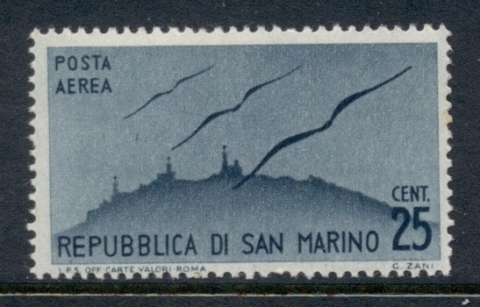 San-Marino-1946-47-Air-mail-Plane-25c-MLH