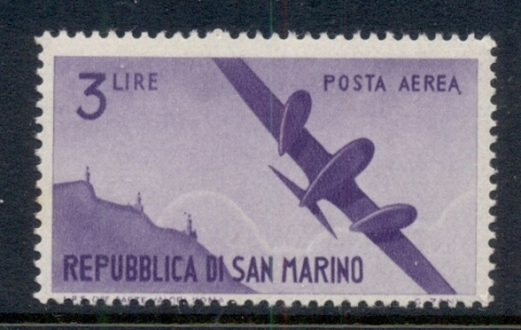 San-Marino-1946-47-Air-mail-Plane-3l-MUH