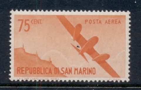 San-Marino-1946-47-Air-mail-Plane-75c-MLH