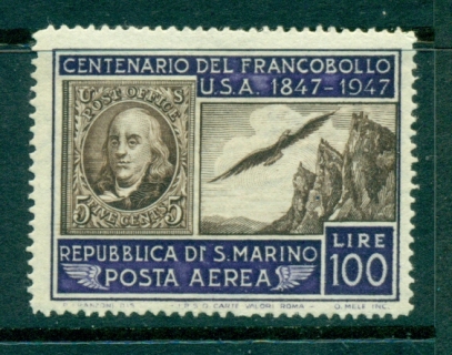 San-Marino-1947-100L-US-1-Mt-Titano-MLH-lot40092