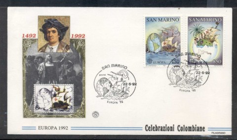 San-Marino-1992-Europa-Columbus-Discovery-of-America-FDC