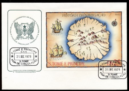 Sao-Tome-et-Principe-1979-History-of-Navigation-MS-FDC