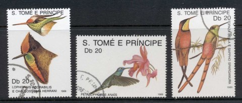 Sao-Tome-et-Principe-1989-Birds-Flowers-CTO