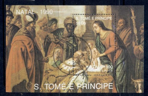 Sao-Tome-et-Principe-1990-Xmas-paintings-Adoration-MS-CTO