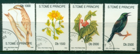 Sao-Tome-et-Principe-1992-Birds-Flowers-CTO