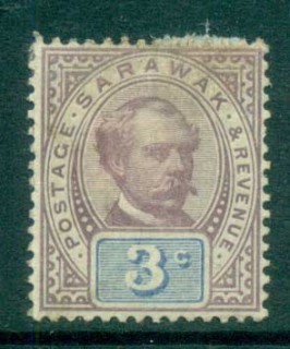 Sarawak-1888-97-Sir-Charles-Johnson-Brooke-3cpaper-adherence-MH-lot82292