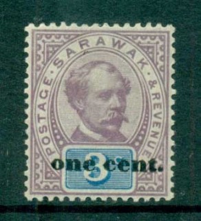 Sarawak-1892-Sir-Charles-Johnson-Brooke-Opt-1c-on-3c-MLH-lot82295