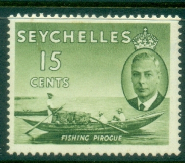 Seychelles-1952-KGVI-Pictorials-15c-Fishing-Pirogue-MLH