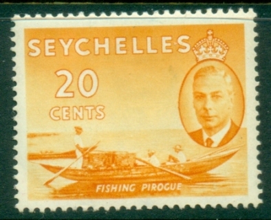 Seychelles-1952-KGVI-Pictorials-20c-Fishing-Pirogue-MLH