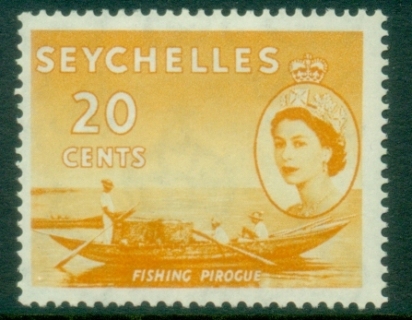 Seychelles-1954-56-QEII-Pictorials-20c-Fishing-Pirogue-MLH