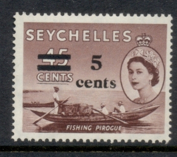 Seychelles-1957-QEII-Pictorial-5c-opt-on-45c-MLH