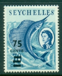 Seychelles-1965-QEII-Pictorial-75c-on-70c-Sail-Fish-MLH