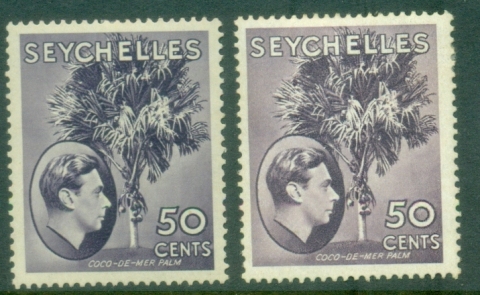 Seychelles-1938-41-KGVI-Pictorial-50c-Coco-de-Mer-palm-shades-MLH