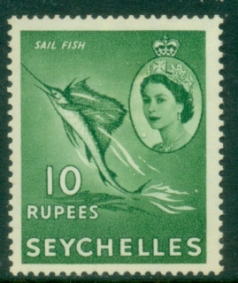 Seychelles-1954-QEII-Pictorial-10R-Sail-Fin-MLH