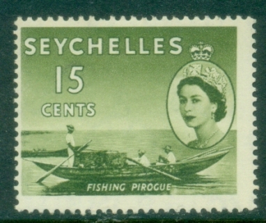 Seychelles-1954-QEII-Pictorial-15c-Fishing-Pirogue-MLH