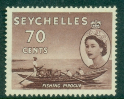 Seychelles-1954-QEII-Pictorial-70c-Fishing-Pirogue-MLH