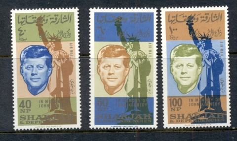 Sharjah-1964-Mi107-109-JFK-Kennedy-1st-Death-Anniversary-MUH