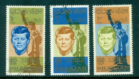 Sharjah-1964-Mi107-109-KFK-kennedy