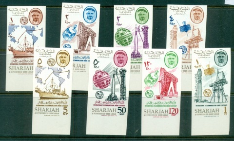 Sharjah-1965-Mi185-192B-ITU-Centenary-IMPERF-MLH