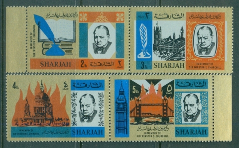 Sharjah-1966-Mi221-224-Winston-churchill-Matt-paper-MLH