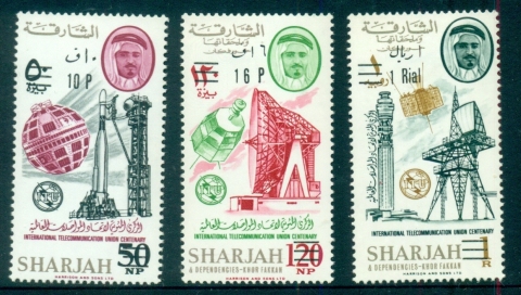 Sharjah-1966-Mi246-248-ITU-100th-Anniversary-Opt-New-Currency-MLH