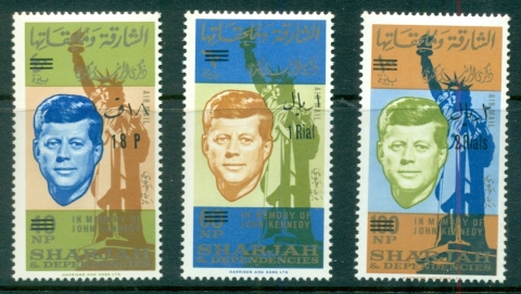 Sharjah-1966-Mi262-264-JFK-Kennedy-Death-Anniversary-Opt-New-Currency-MLH