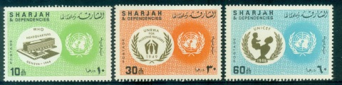 Sharjah-1967-Mi353-355-UN-22nd-Anniversary-MLH