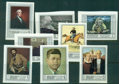 Sharjah-1968-Mi448-455B-American-Paintings-IMPERF-MLH