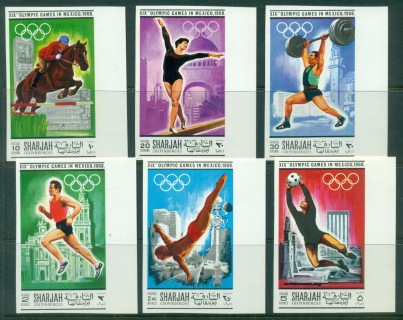 Sharjah-1968-Mi489-494B-Summer-Olympics-Mexico-City-IMPERF-MLH