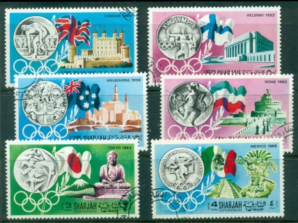 Sharjah-1968-Mi496-501-History-of-the-Olympic-Games-CTO