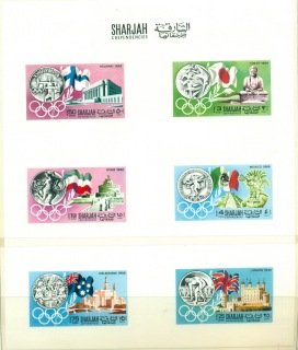 Sharjah-1968-Mi496-501-History-of-the-Olympic-Games-UNCUT-DLMS-sheet-MUH