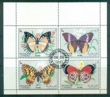 Sharjah-1972-Butterflies-Sheetlet-Blk-4-CTO-lot77248