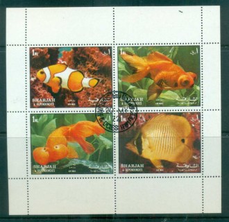 Sharjah-1972-Fish-Sheetlet-Blk-4-CTO-lot77246