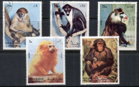 Sharjah-1972-Mi1012-1016-Monkeys-Apes-CTO