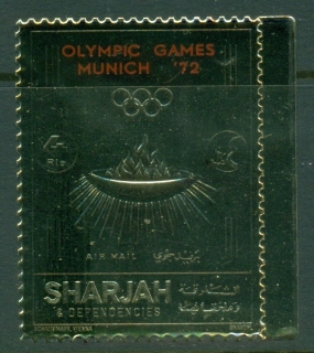 Sharjah-1972-Mi1048A-Summer-Olympics-Munich-Red-Opt-Gold-Foil-embossed-MLH