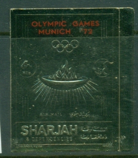 Sharjah-1972-Mi1048B-Summer-Olympics-Munich-Red-Opt-Gold-Foil-embossed-IMPERF-MLH