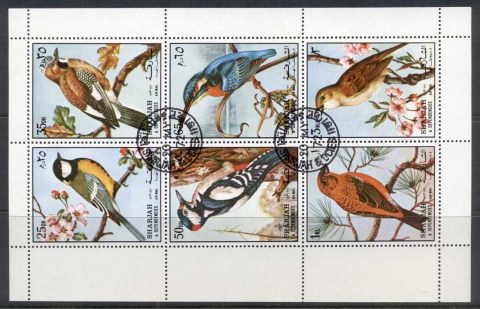 Sharjah-1972-Mi1178-1183-Birds-II-sheetlet-CTO