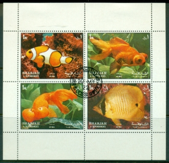 Sharjah-1972-Mi1200-1203-Fish-II-sheetlet-CTO